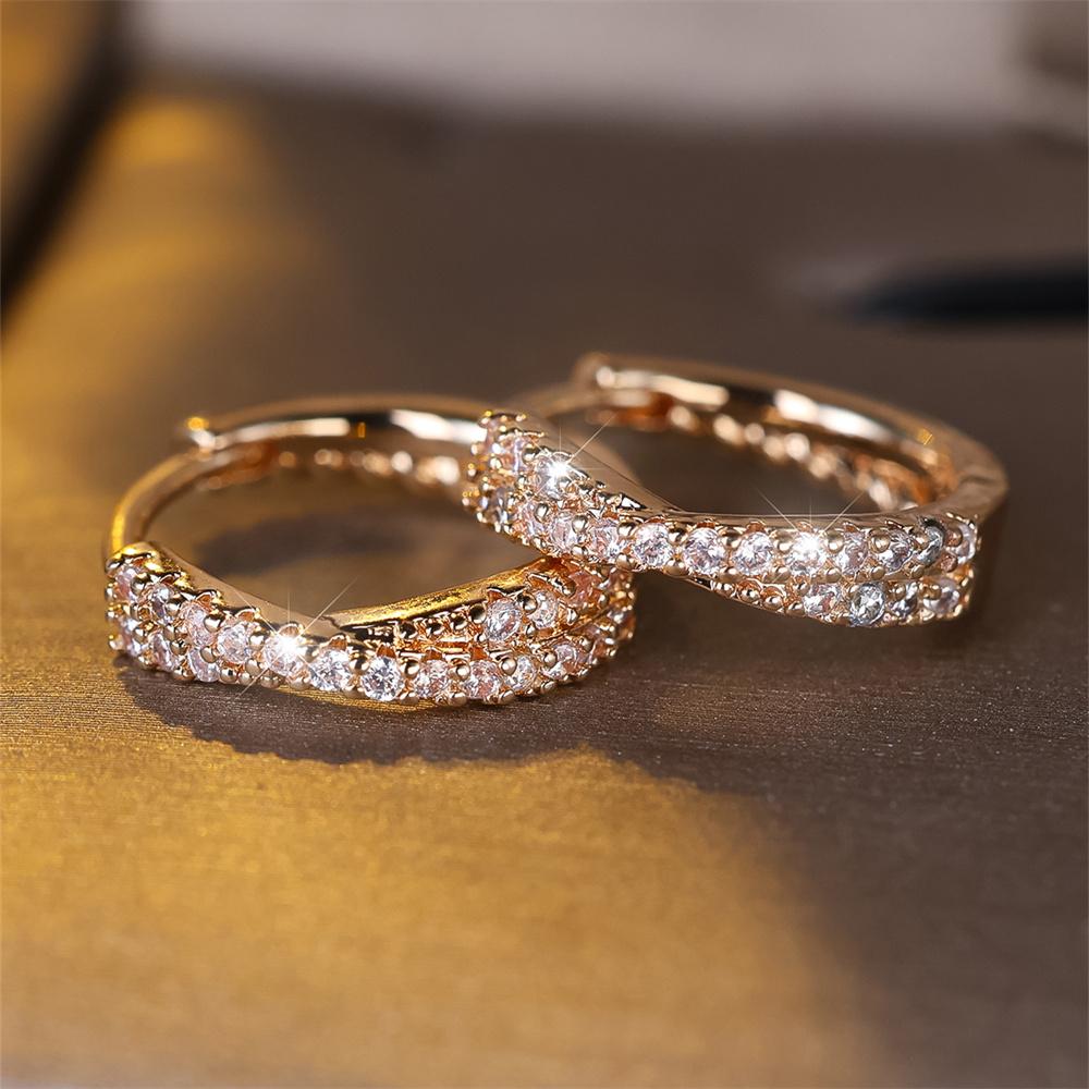 White Zircon Small Stone Crossed Hoop Earrings For Women Vintage Gold Silver Wedding Jewelry Versatile Accessory