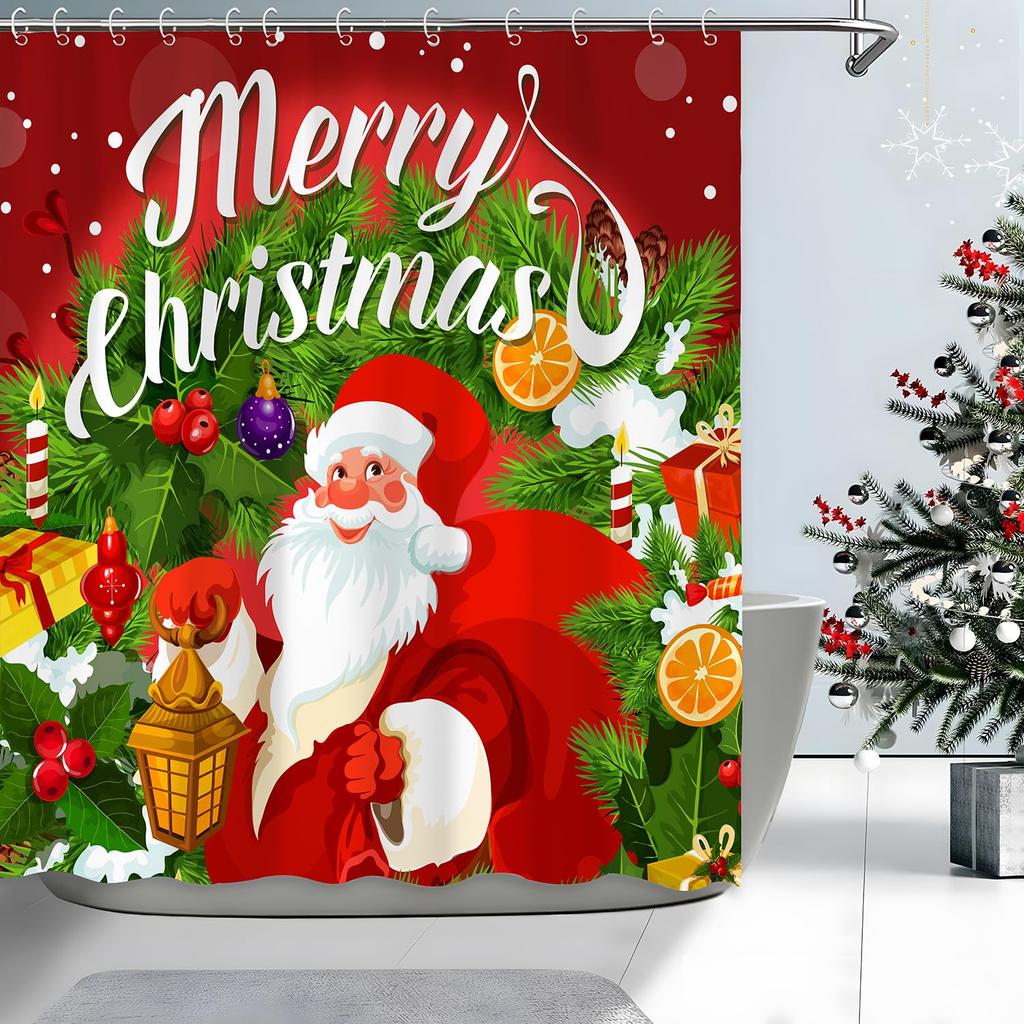 Christmas Santa Claus Shower Curtain Merry Christmas Shower Curtain Washable Fabric Shower Curtain Funny Winter Bathroom Decor