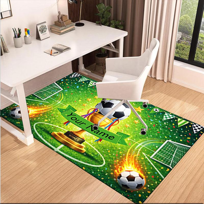 1PC Custom Name Soccer Trophy Celebration" Theme Floor Mat Ideal for Living Room, Game Rooms, Office, Bedroom,Floor Mat Playful Design