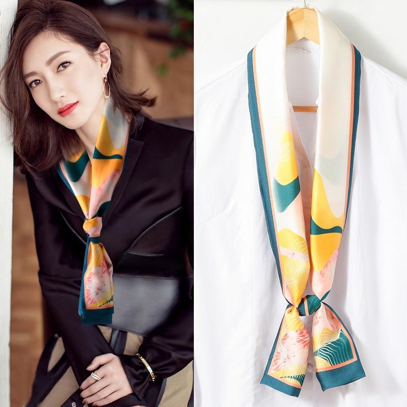 Long small silk scarf spring and summer new with shirt streamer multi-functional belt hair tie high-end printed scarf