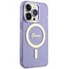 Etui do iPhone 14 Pro Guess Glitter Gold MagSafe Purpurowe