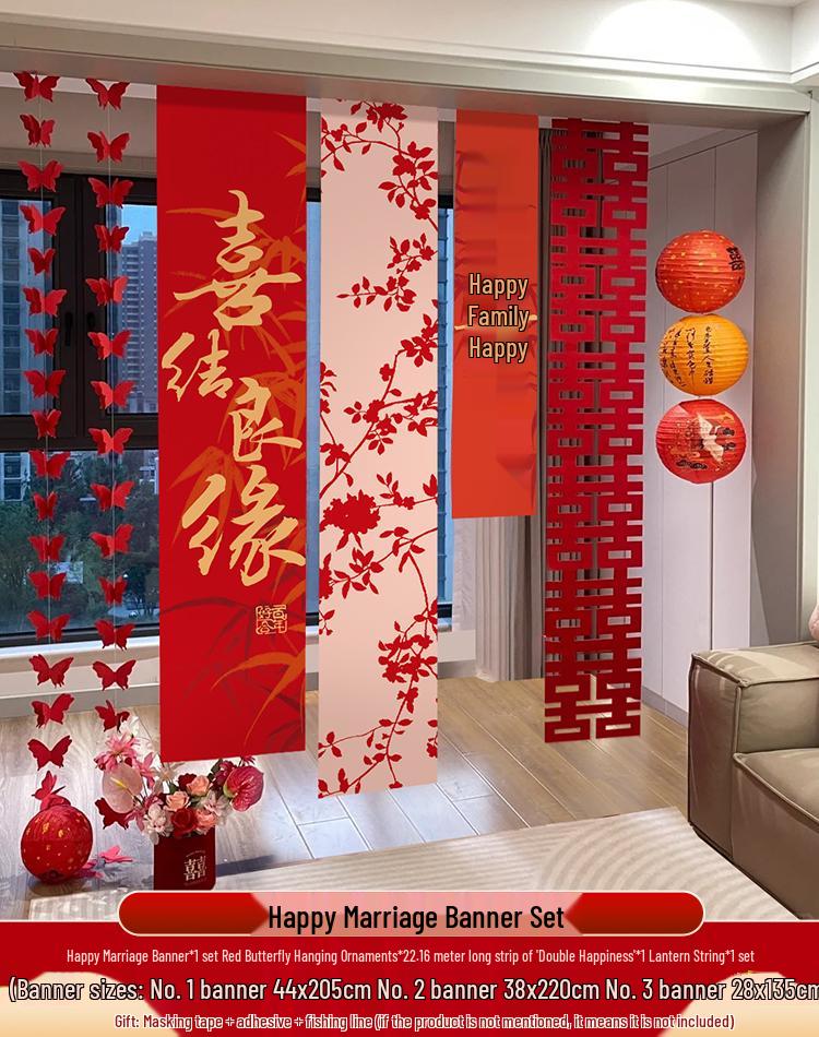 Hanging Double Happiness Cloth Banner for Wedding and Engagement Decor In Living Room or Hotel