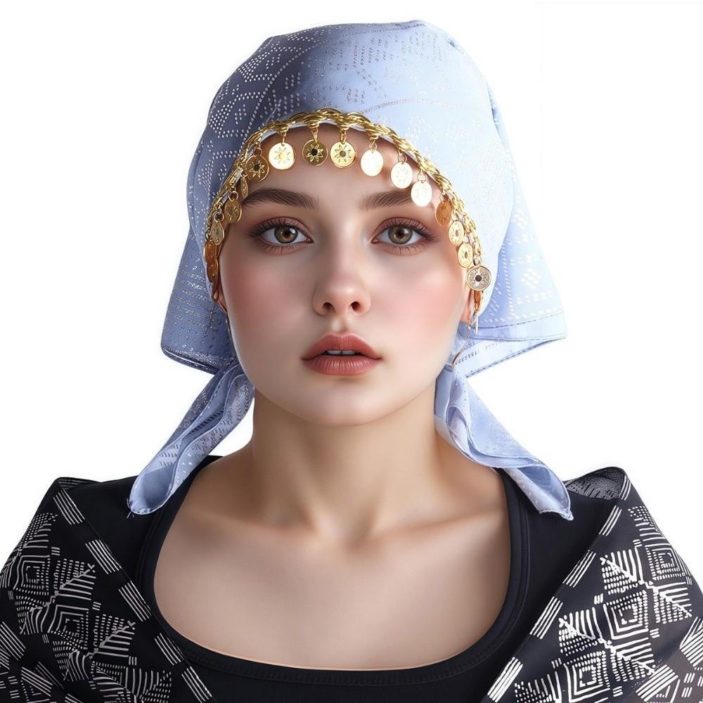 Floral Print Golden Beaded Hijab Breathable Elegant Turban Hat Fashion Triangle Headscarf Eid Gift