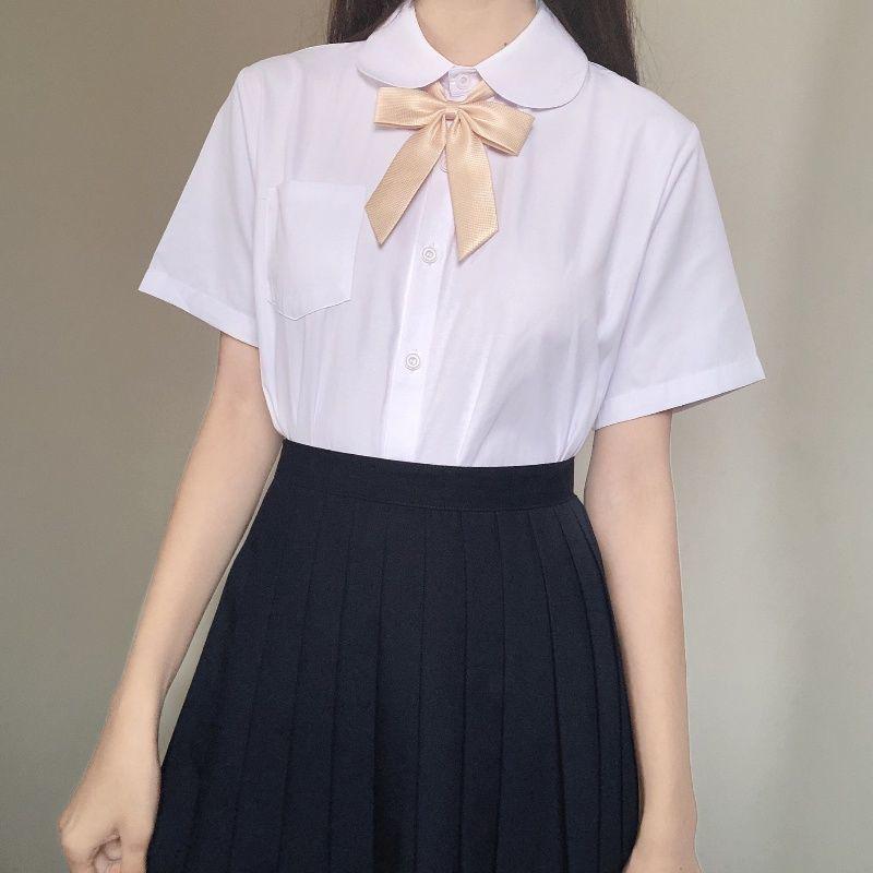Japanese JK Uniform Shirt: Pointed & Round Collar, Short Sleeve Student Blouse