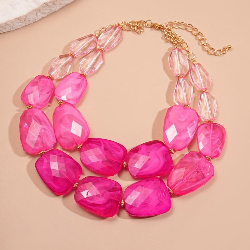 Multi-hue Oversized Resin Strand Facet-cut Geometric Facet Choker Street Chic Photography розовый