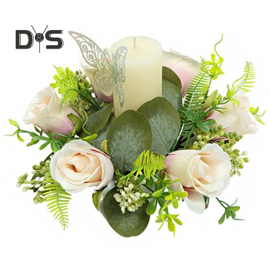 

Венок из искусственных роз, свеча, искусственные цветы ручной работы, кольцо для свечи, гирлянда из искусственных роз, украшение для стола на свадьбу, весна-лето, декор входной двери C 1pc