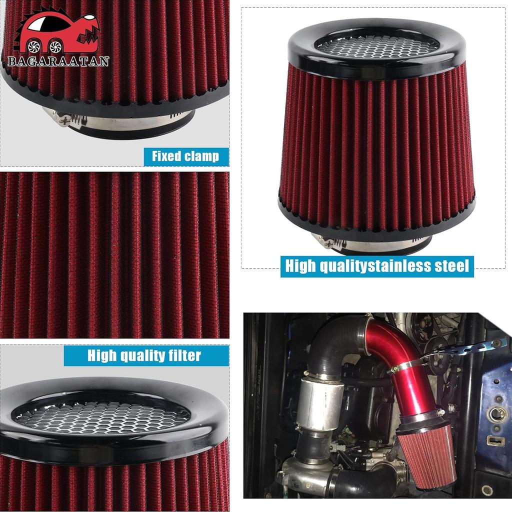 Air Intake Filter 3" Cone Air Filter Quality Dry Compatible With Car And MotorcycleClosed-Top Cool Air Filter 76Mm(Red)