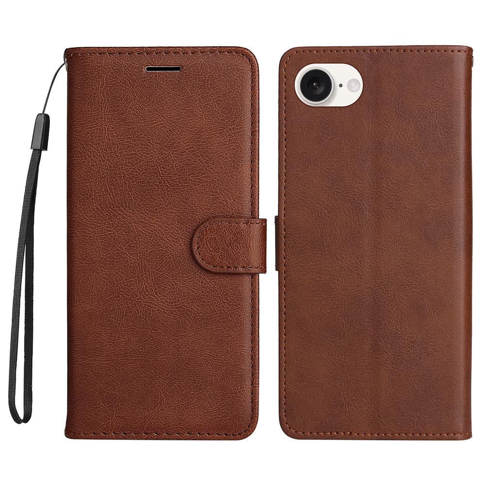 For iPhone 16e Case Solid Color Leather Mobile Cover Wallet Stand with Strap
