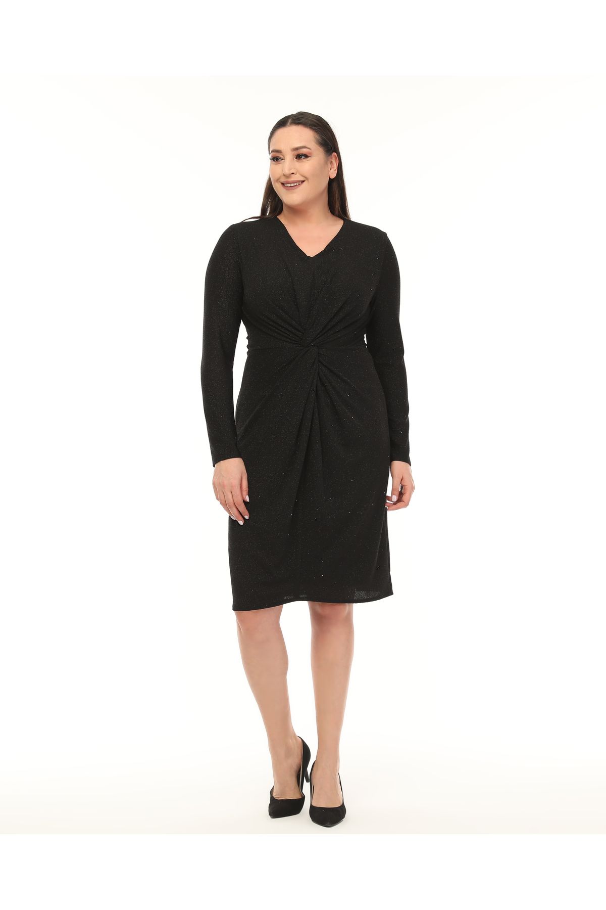 

Women s Big Size Dress Medium Size Knotted Front Flexible Dress 2XL