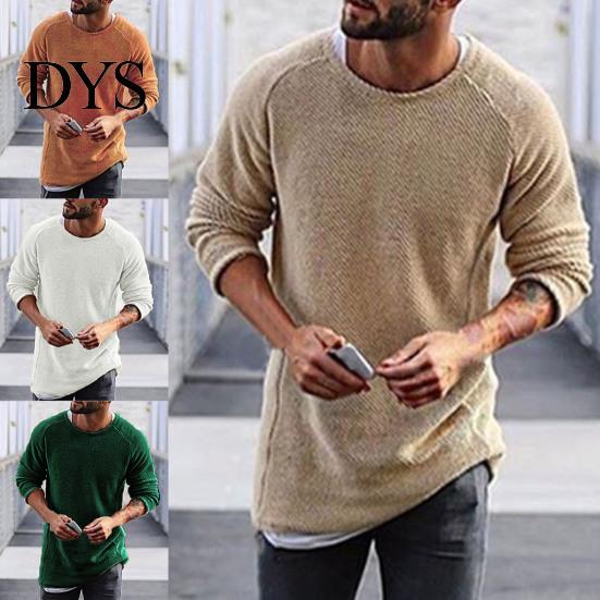 Winter Sweater Men's Solid Color Knitted Loose Pullover Thermal Men for Autumn Long