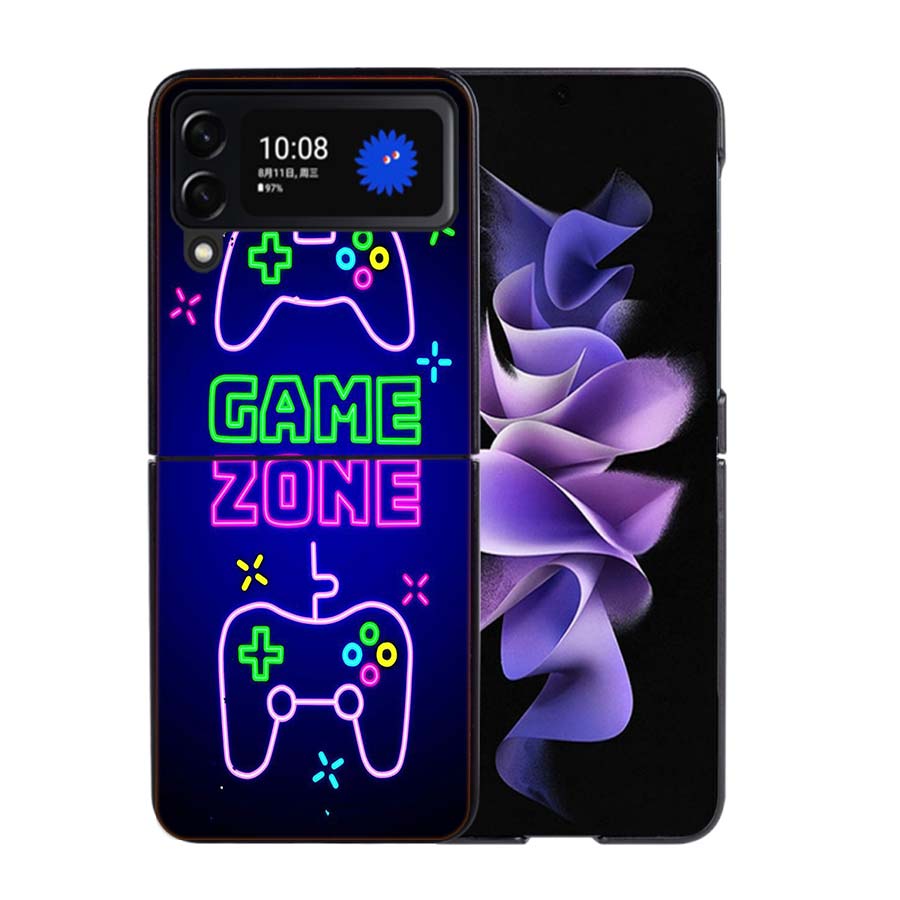 Gamer zone traffic sign Game handle Phone Case For Samsung Z Flip 7 6 5G Galaxy Z Flip4 Z Flip5 Z Flip3 Coque Black Hard PC Shel