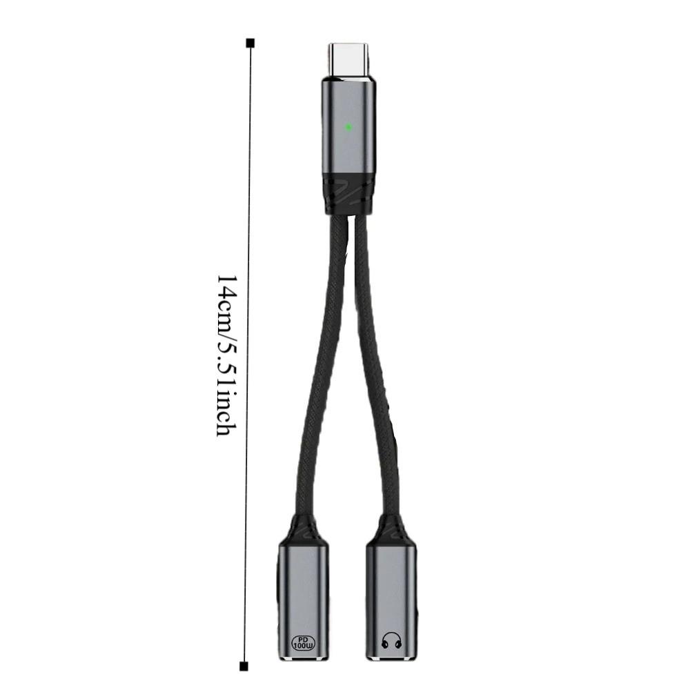 PD 100W Type C Splitter Audio Cable 2 in 1 Design 2-in-1 Headphone Adapter Cable  Phone Charging