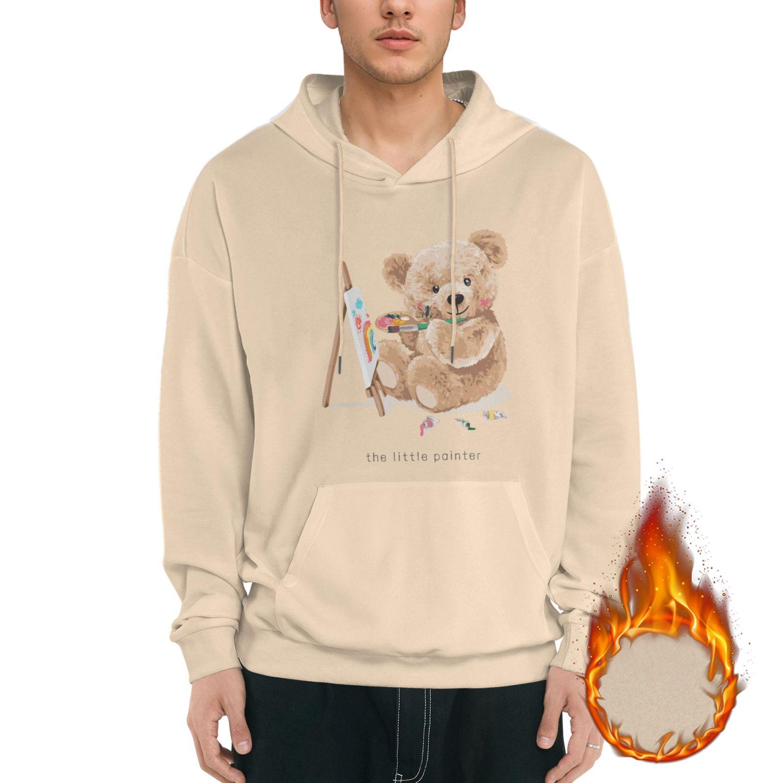 

1 шт. Мужская зимняя флисовая толстовка с капюшоном, мягкий пуловер на подкладке, теплая, удобная, уличная одежда, повседневный наряд, M-3XL XXXL бежевый