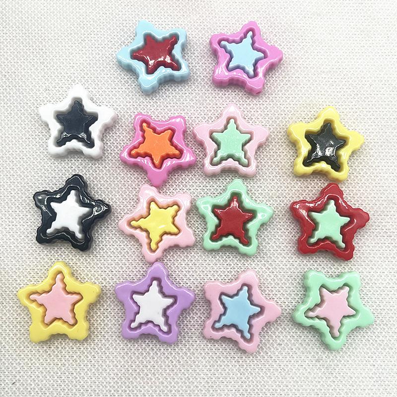 Acrylic Solid Color Baking Paint Pixel Five-pointed Star Frame Bead DIY Mobile Phone Chain Keychain Material Jewelry Accessories