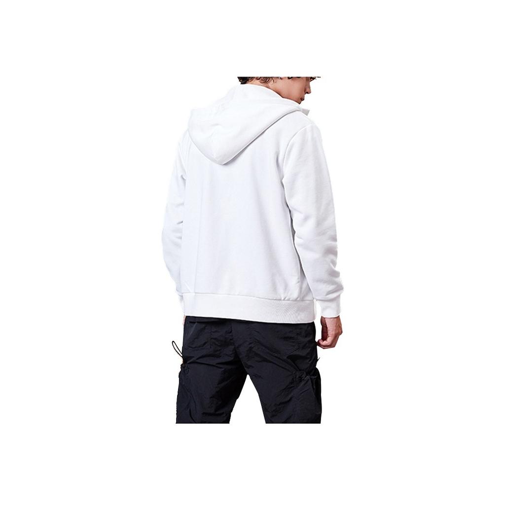 Li Ning Logo Fleece Lined Warm Hooded Zip Jacket Unisex Jacket Off-White AWDPD23-1