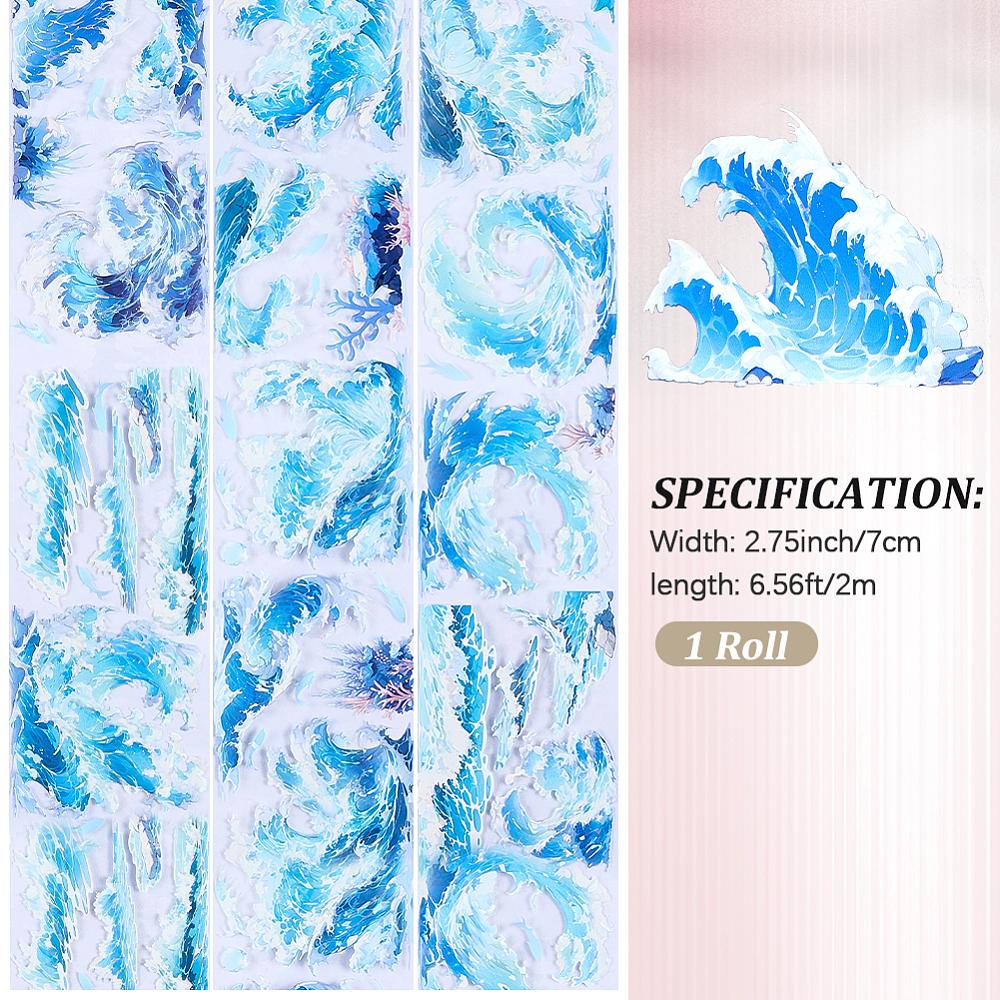 PET Stickers Wave Cornflower Blue 70mm 2m/roll
