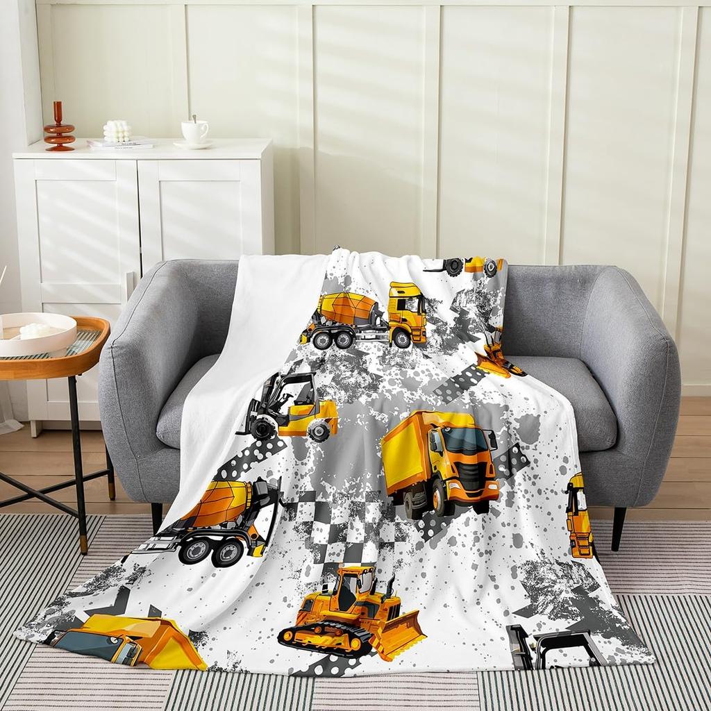 Construction Truck Blanket Kids Boys Cartoon Excavator Plush Throw Blanket Fuzzy Flannel Tractor Blankets for Bed Couch Sofa