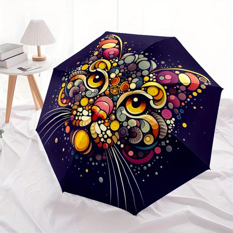 1pc Cat Kaleidoscope Automatic Folding Umbrella, 8-Rib Sturdy Canopy, Portable Travel Umbrella for Outdoor Use