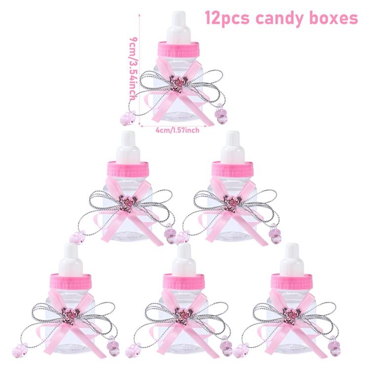

12 шт. Мини-бутылочка, конфетная коробка, украшения для вечеринки по случаю определения пола ребенка, розовая, синяя подарочная коробка, бутылка, сувениры для вечеринки по случаю крещения ребенка
