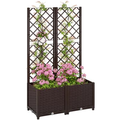 Hochbeet mit Rankgitter für Kletterpflanzen und 8 Drainagelöchern, PP-Material, 80x40x135 cm, Braun