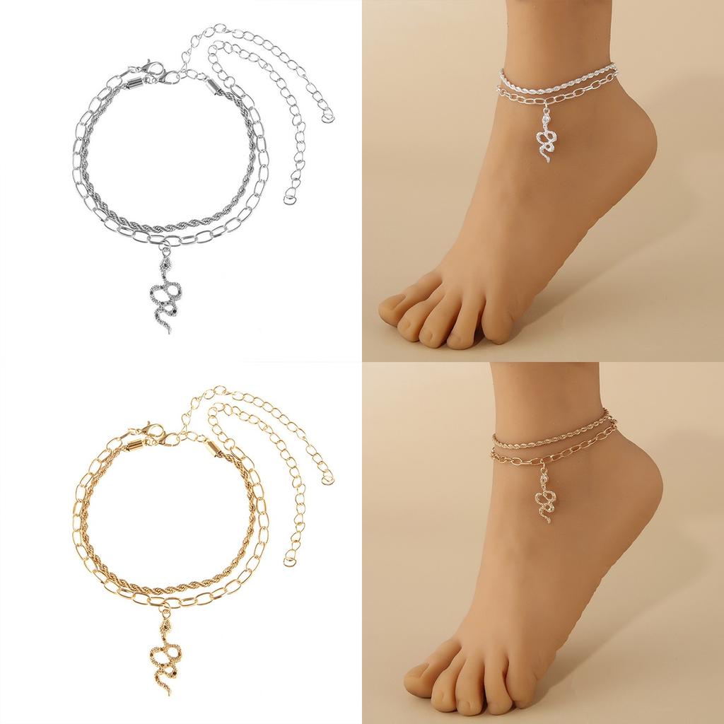 Rhinestone fotpynt, Justerbart ankelbånd, Krystall dobbelt hjerteformet ankelbånd