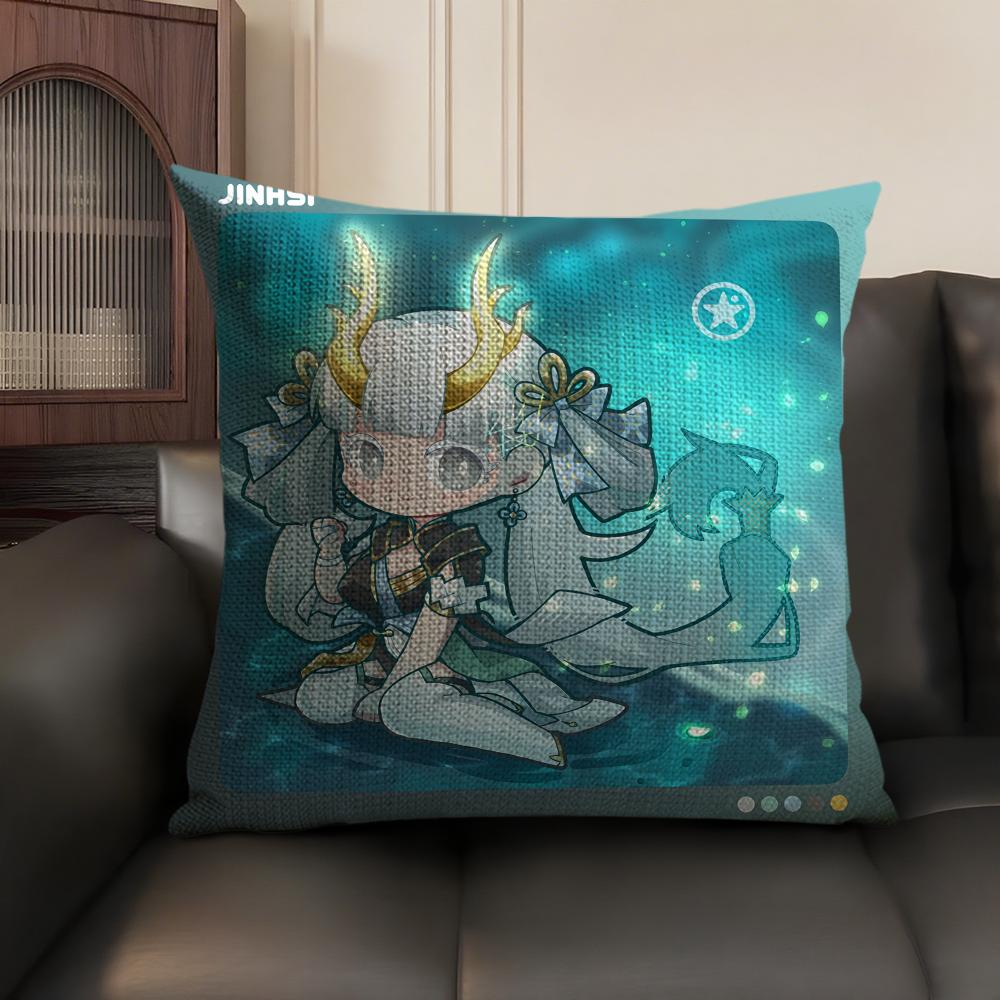 Jinhsi Cute Wuthering Waves Cushion Cover Natural Linen Organic Fabric DoubleSided Printing Sofa Home Decor Gift Pillow Case