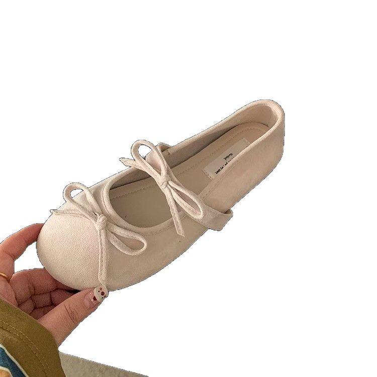 Evening Wind Shoes Flat Shoes Ballet Shoes French Bow Mary Jane Shoes Early Spring Women's Shoes with Skirts Soft-soled Single Shoes
