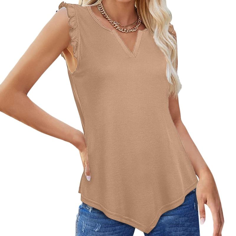 Blusas 2023 Summer Tank Top Fashion Womens Clothes Loose Sexy V-neck Solid Top Women Blouse Solid Sleeveless Camis  25791