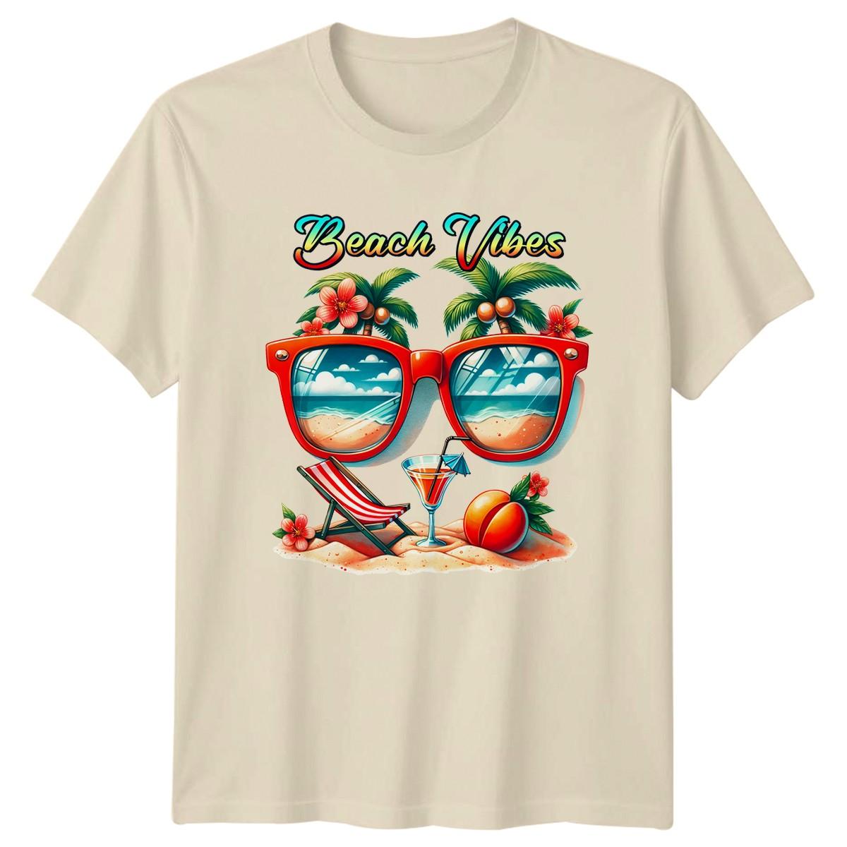Beach Vibes T-Shirt Tropical Holiday Retro Sunglasses Summer Gift S