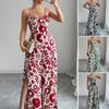 2025 Elegant Twist Print Spaghetti Strap Backless Jumpsuit with Wide Leg and Long Pants Skirt