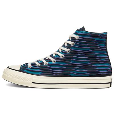 1970s Wavy Knit Chuck Taylor All Star Striped Casual High-Top Espadrilles Unisex Blue