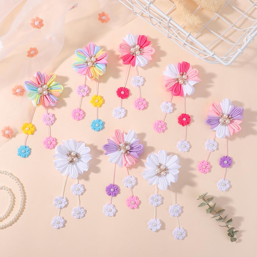 2pcs/set Flower Hair Clips with Flower Tassel Faux Pearl Hairpins Cute Barrettes Hair Accessories for Girls Headwear Hairpin