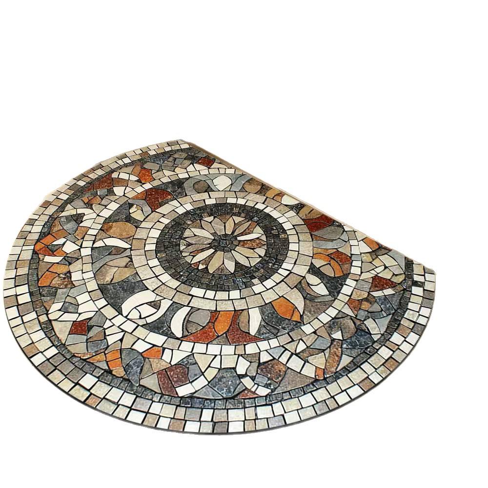 American Floral Tile Semicircle Anti-Slip Entrance Mat - Quick Dry, Water Absorbent Bathroom Floor Mat