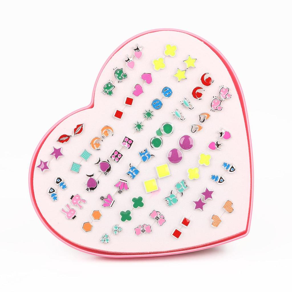36Pairs/set Flower Earring Stud Set Fruit Earring Stud Set For Girl With Heart Box Earrings Jewelry