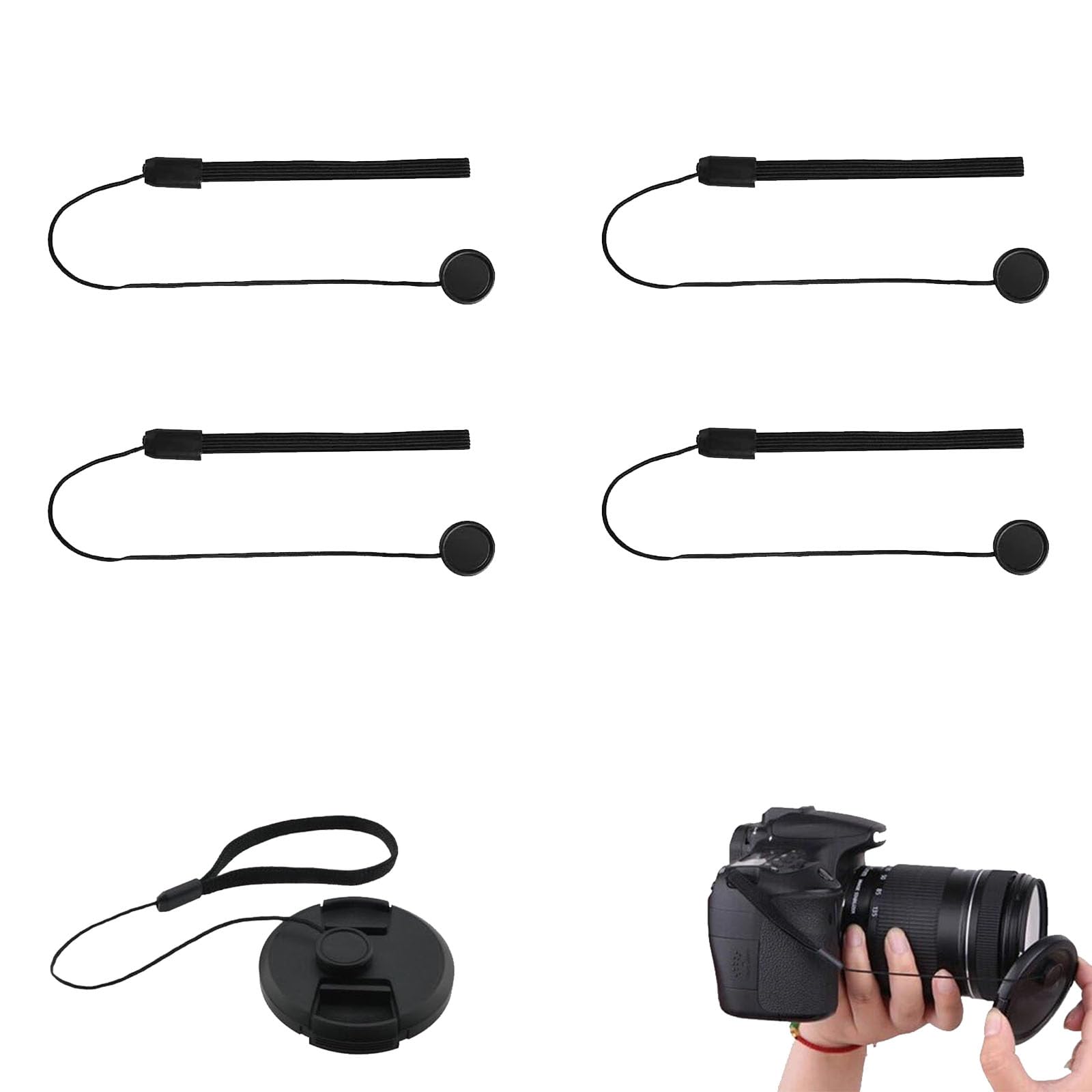 

Lens Cap Set of Drop Prevention Loss for DSLR and Mirrorless Cap and Pocket [DFsucces] Straps, 4, Straps, Prevention, Cameras, Double-Sided Tape, Lid, чорний