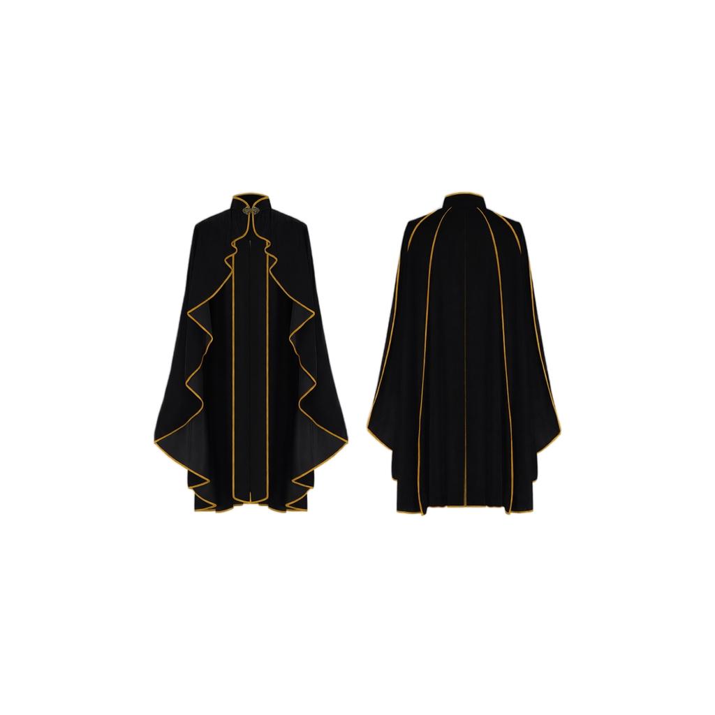 Women's Velvet Cape Coat with Stand Collar and Gold Trim Button Front for Halloween Costume