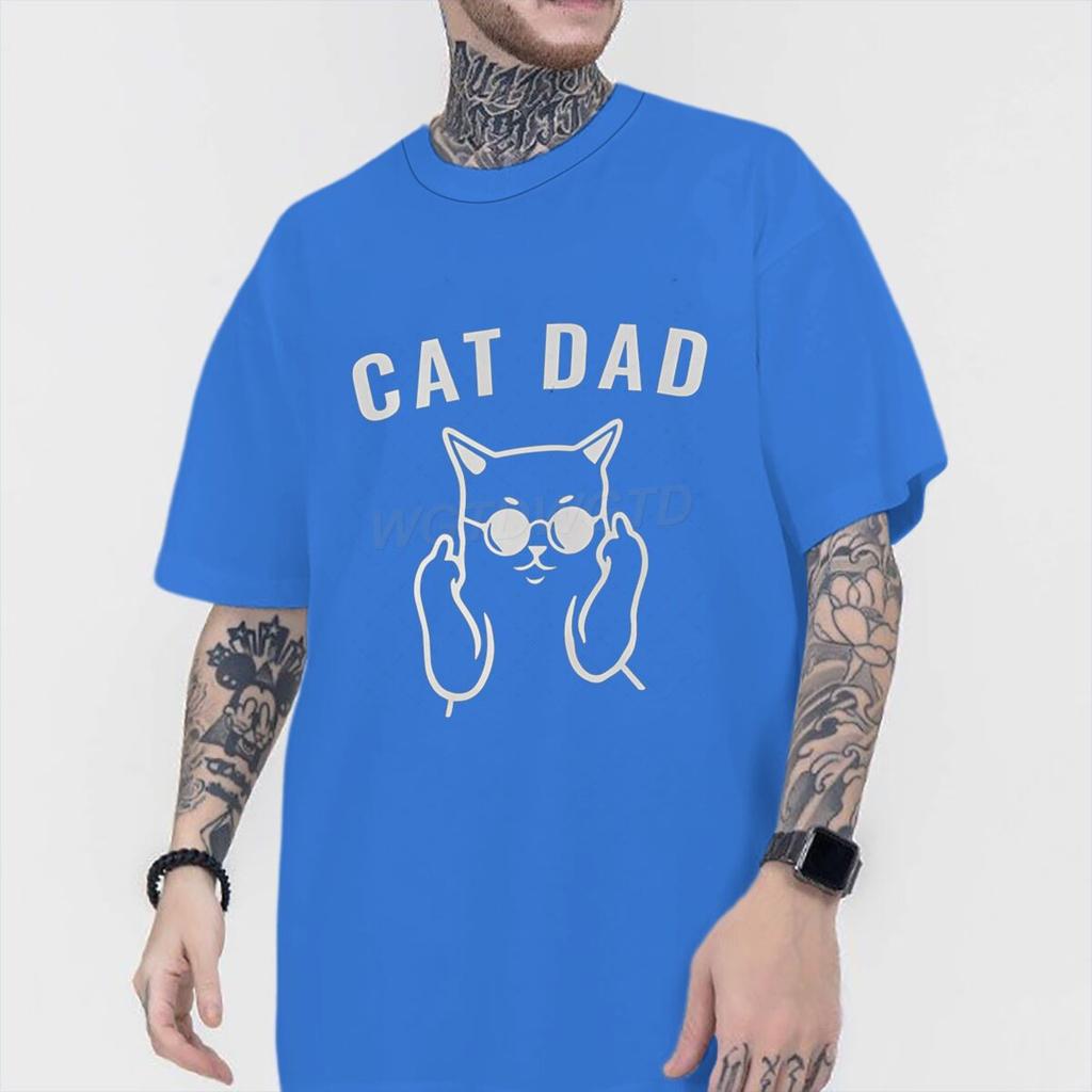 Fun Cat Dad Print T Shirt Men 100 Cotton Short Sleeve Tshirts Humor Fashion Animal Kitten Streetwear Crewneck Ropa Hombre