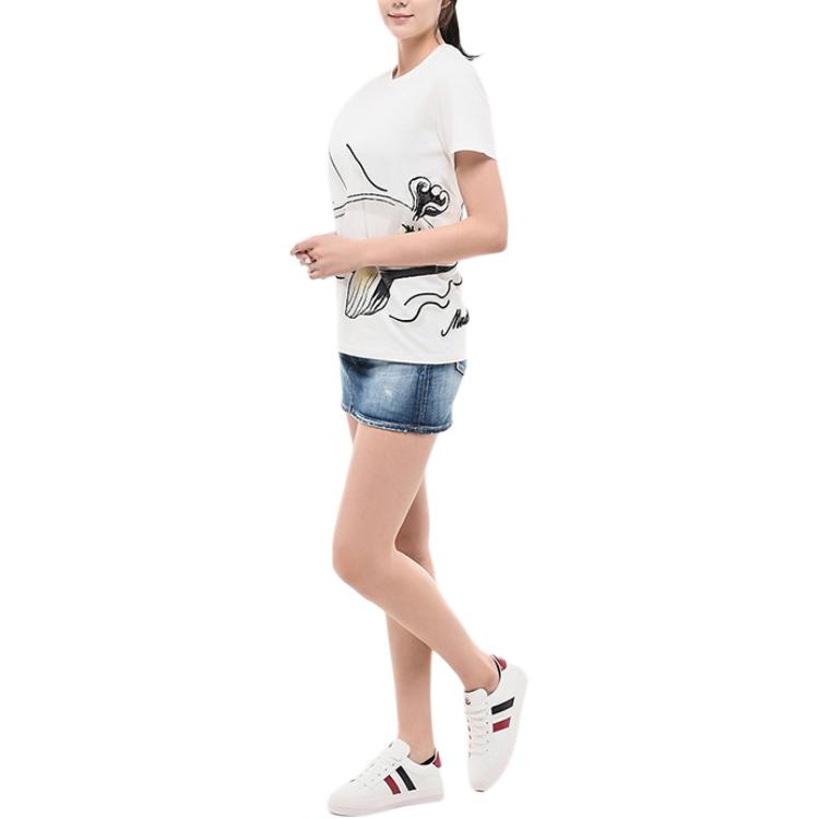 Moncler Round Neck Pullover Short Sleeve Regular T-Shirt Women Tops Ivory F10938C74910V8127033