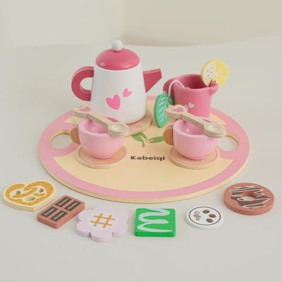 Teeservice aus Holz für kleine Mädchen Holzspielzeug Kleinkind-Teeservice Spielküchenzubehör für Kinder Rollenspiel Essen Teeparty-Spielzeug