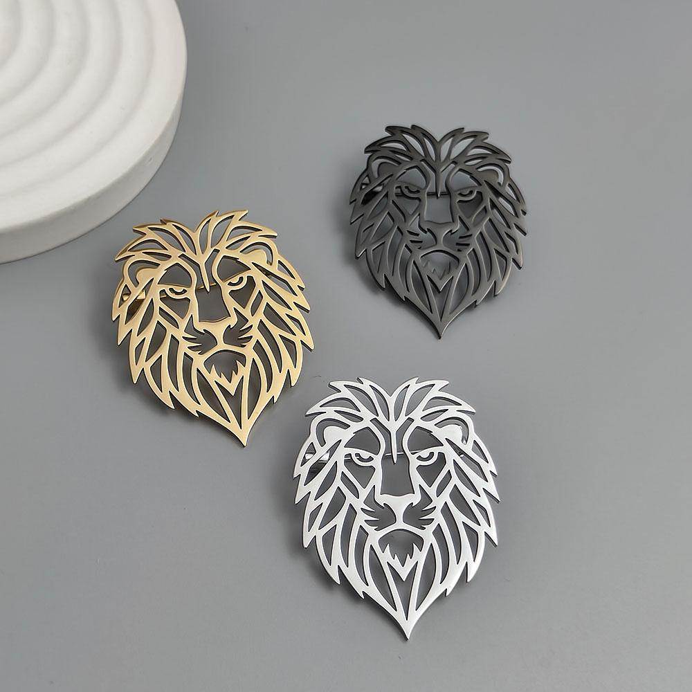 Stainless Steel Lion Brooch Cufflinks for Suit Shirts - In Stock