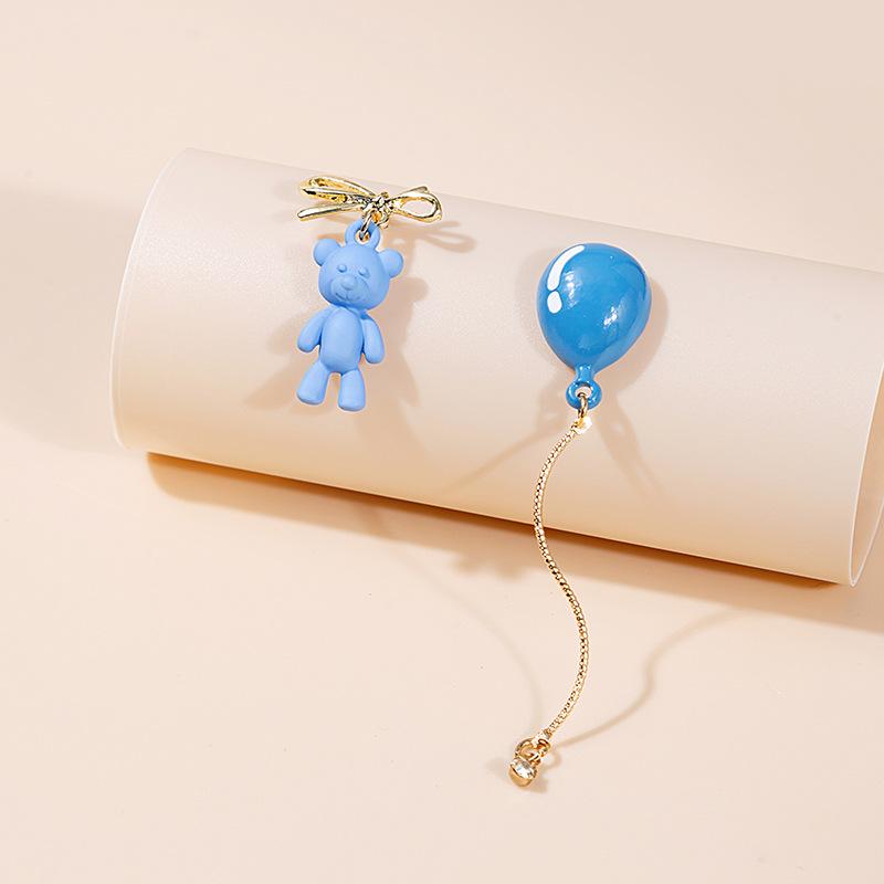 Asymmetrical Cartoon Balloon Bear Earrings, Cute Rainbow Rabbit Cat Cake Daisy Angel Stud Earrings