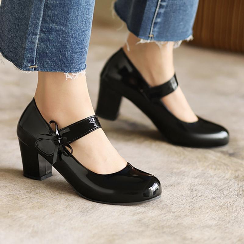 Dámské boty Mary Janes s blokovým podpatkem 2025 Jaro Luxusní Bílá Zlatá Růžová Stříbrná Černá Boty na svatbu s podpatkem Dámské Velká velikost 45