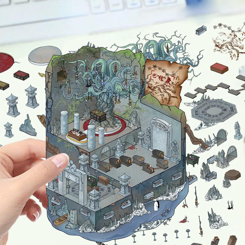 Kreslené krajinné samolepky Vícenásobný miniaturní svět 3D chata Rozbalit DIY scéna Ruční příspěvek