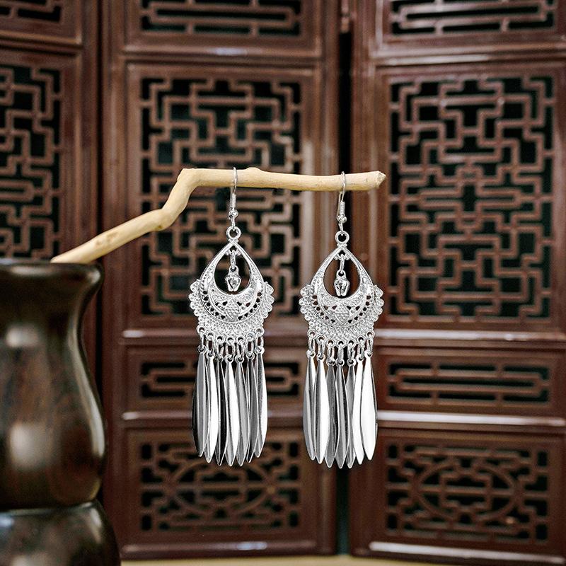 Ethnic style imitation Miao silver earrings, retro long tassel earrings, attractions, ancient style earrings, Miao earrings, women