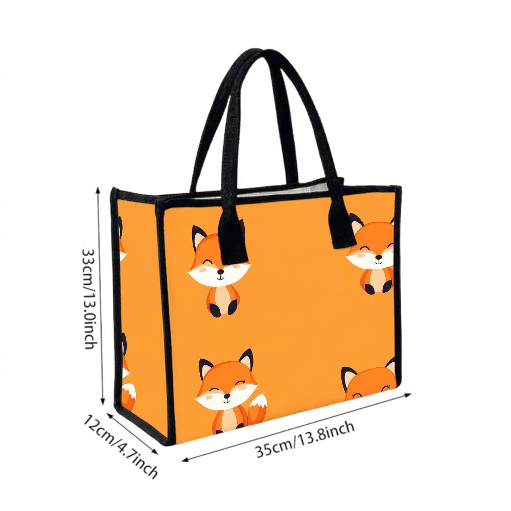 Cute Fox Printed Tote Bag Large Portable Shoulder Bag for Daily Commute Shopping Handbag