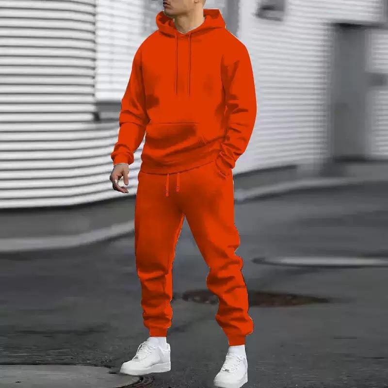 

2025 Men s Autumn Casual Two-Piece Sportswear Set: Pure Color Loose Hoodie & Sweatshirt Large помаранчевий/червоний