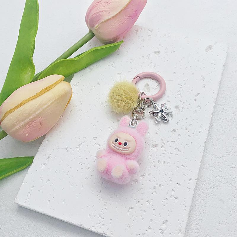 

Милый флокированный брелок Labubu, мультяшная кукла Kawaii, брелок, подвеска, изысканный рюкзак, украшения, аксессуары, подарки розовый