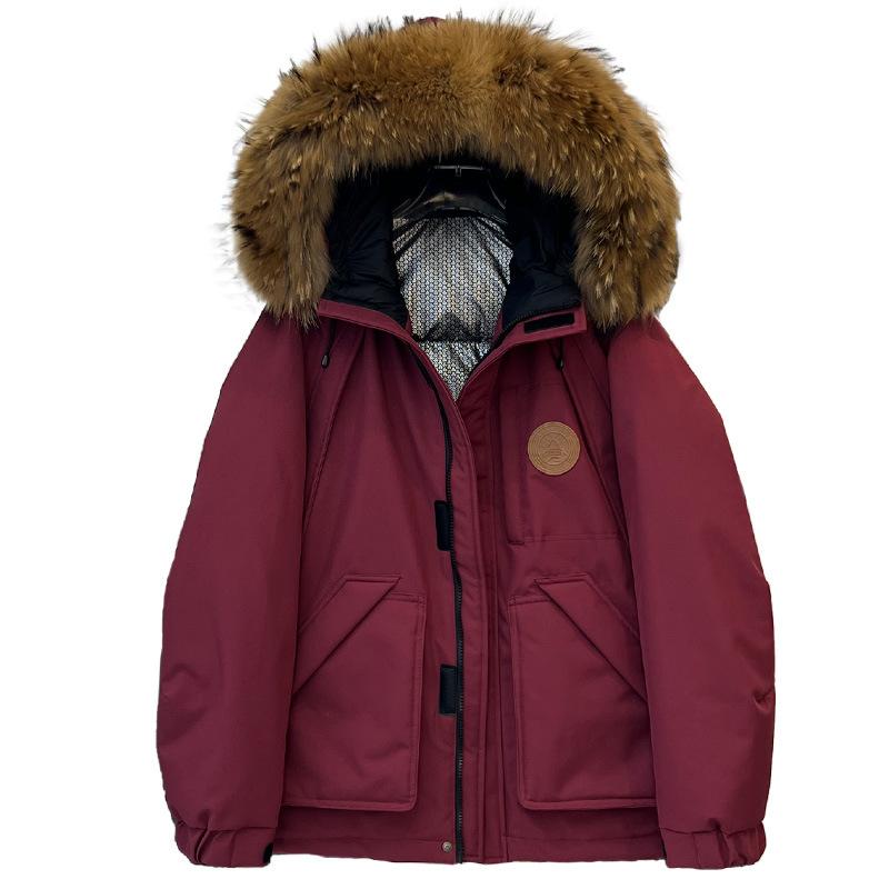 Parker down jacket women's medium and long thickened winter new big fur collar tooling small couple jacket