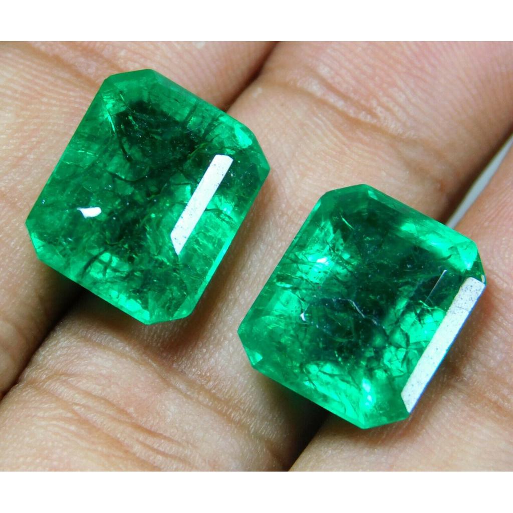 Natural Green Emerald 19.56 Carat Loose Gemstone CERTIFIED Colombian Cushion Cut Gfhjgt