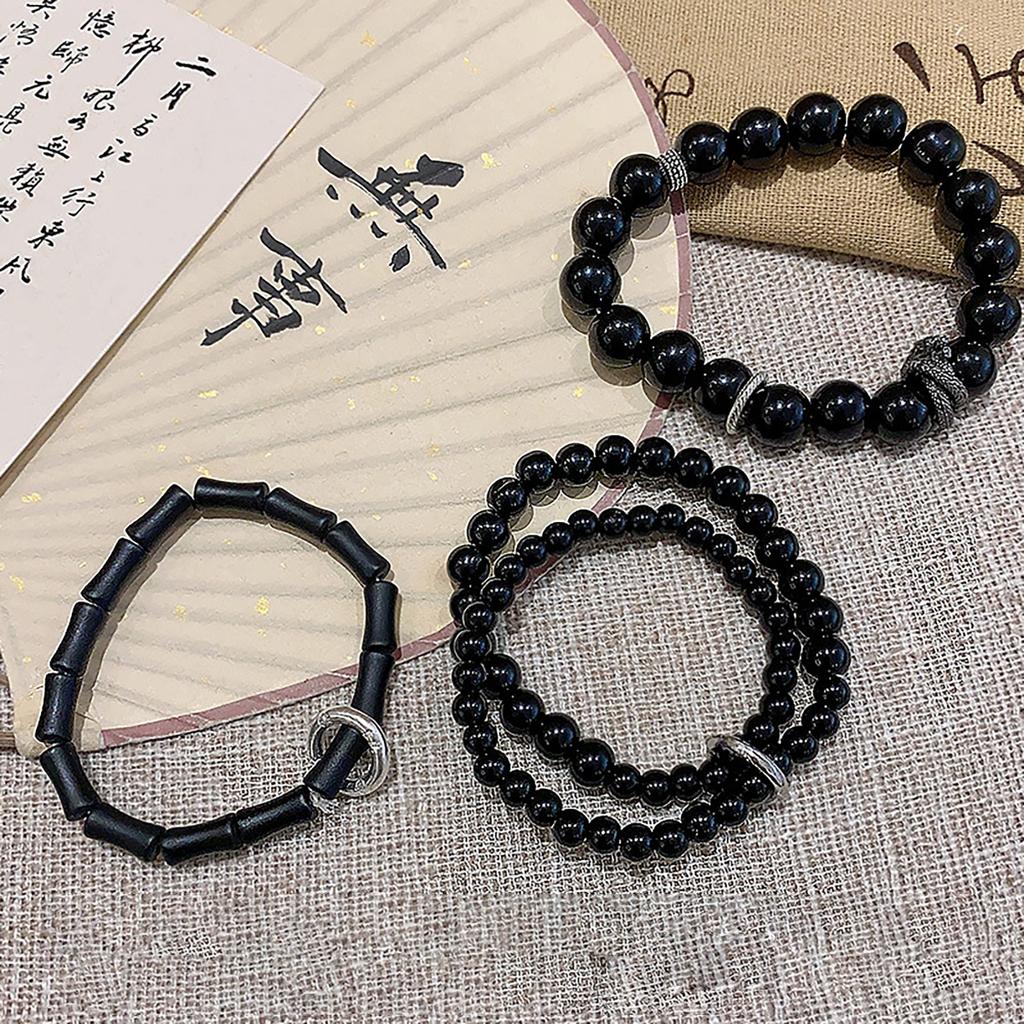 Practical Black Beaded Bracelet Wrist Jewelry Couple String Bracelet for Women Infused with National Style and Graces